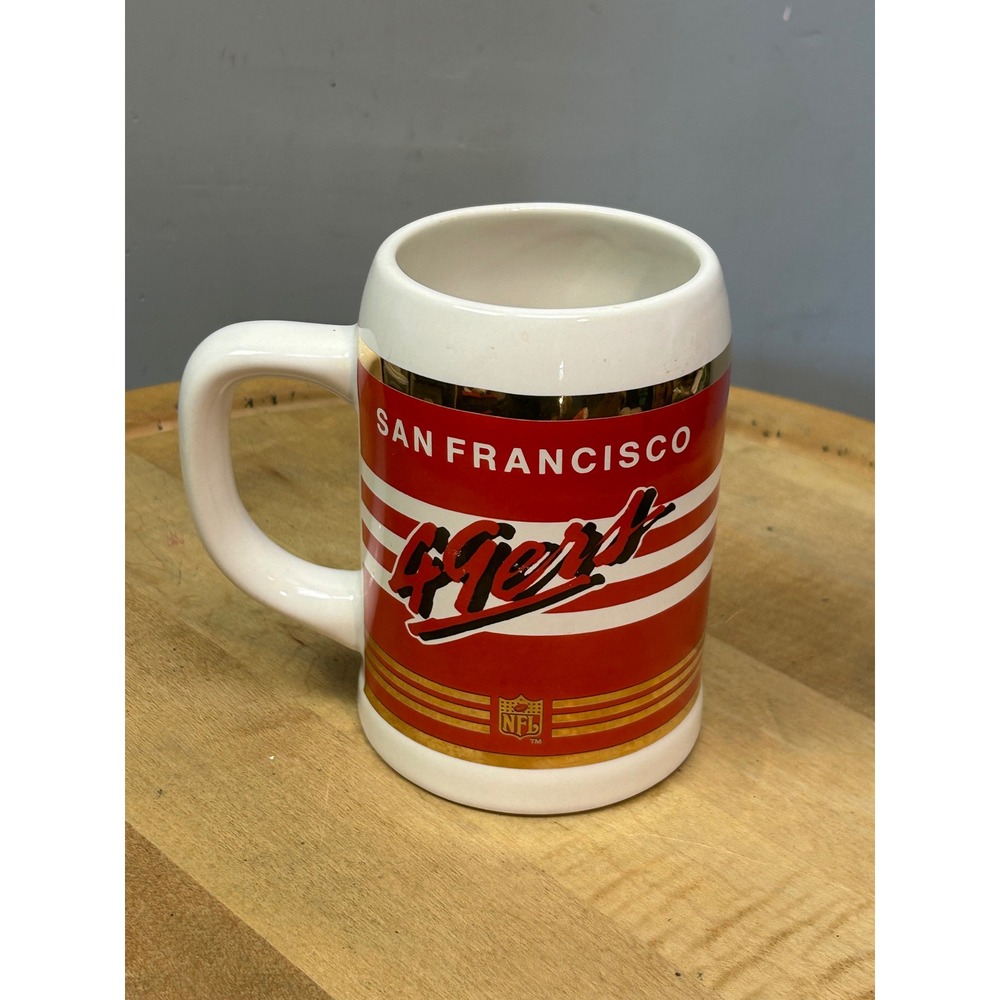 49ers Beer Stein Red San Francisco Vintage NFL Ceramic Mug Montana Rice 5.5 In